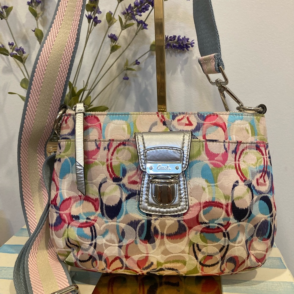 💖poppy💖Coach Multicolor Signature Circle Print Crossbody Bag with Silver Accent